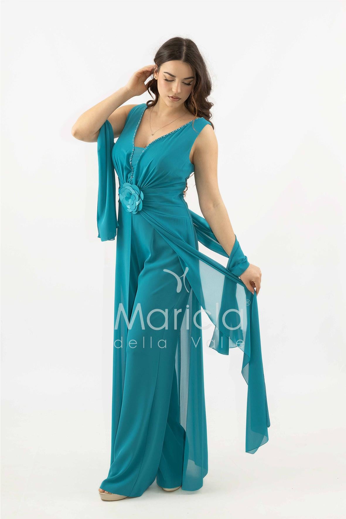 tuta con fiore SH901TU PETROLIO SHARON 