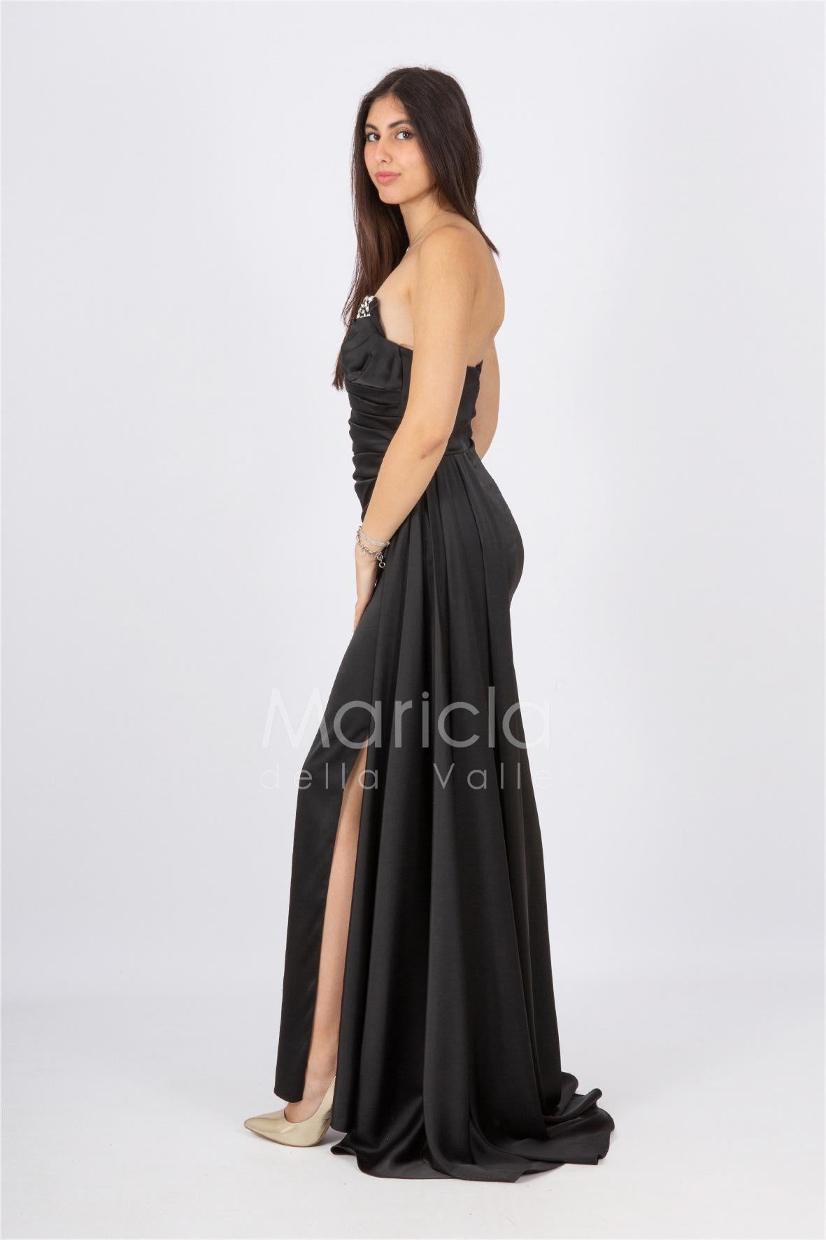 abito con scollatura pietre CAR58080 NERO MARICLA ELEGANCE 