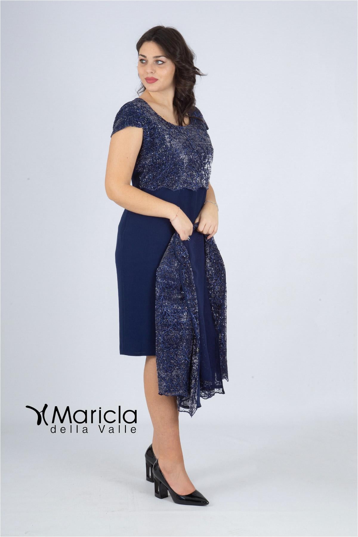 tubino con giacca floreale GU45002 BLU MARICLA ELEGANCE 