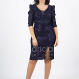 abito manica 3/4 paiette JC35026 BLU MARICLA ELEGANCE 