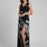 abito lungo con baschina e fantasia SH503AL NERO SHARON 