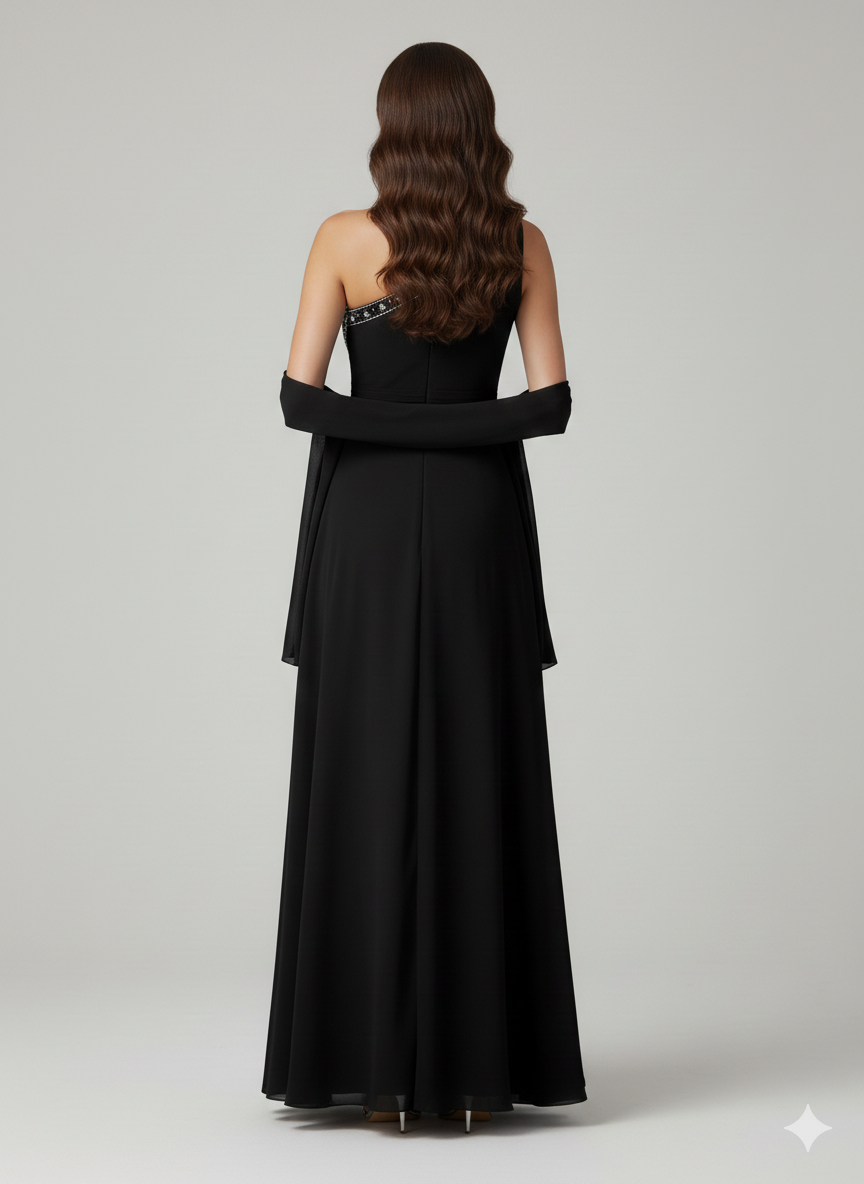 abito lungo con doppia fascia strass LH200AL NERO LUDOVICA HASSLER 