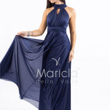 abito lungo scollo america glitter FI6646 BLU MARICLA ELEGANCE 