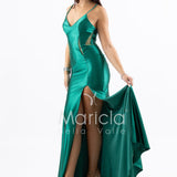 Abito lungo in raso con spacco JC29205 VERDE MARICLA ELEGANCE 