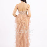 Abito midi in paillettes con strascico in tulle SS24228 ORO MARICLA ELEGANCE 
