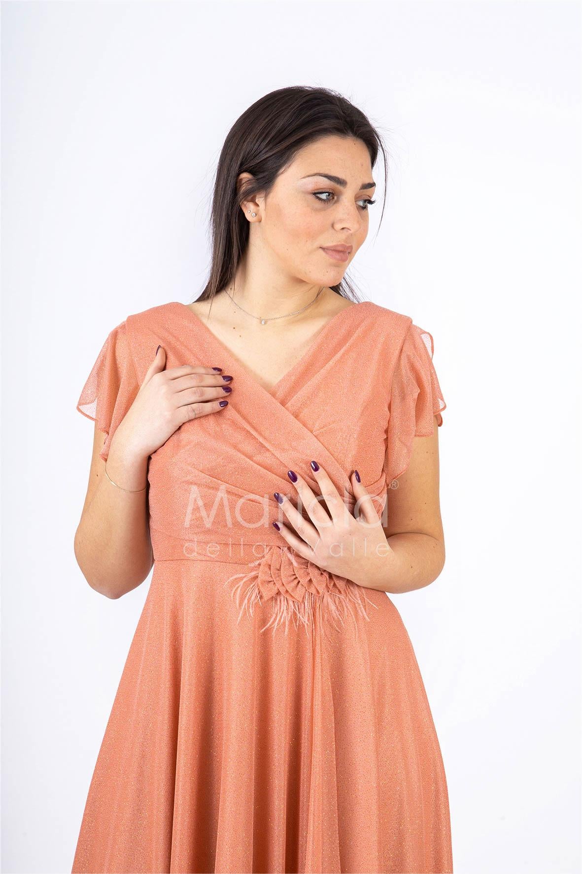 abito con piume incrocio JC34865 CANNELLA MARICLA ELEGANCE 