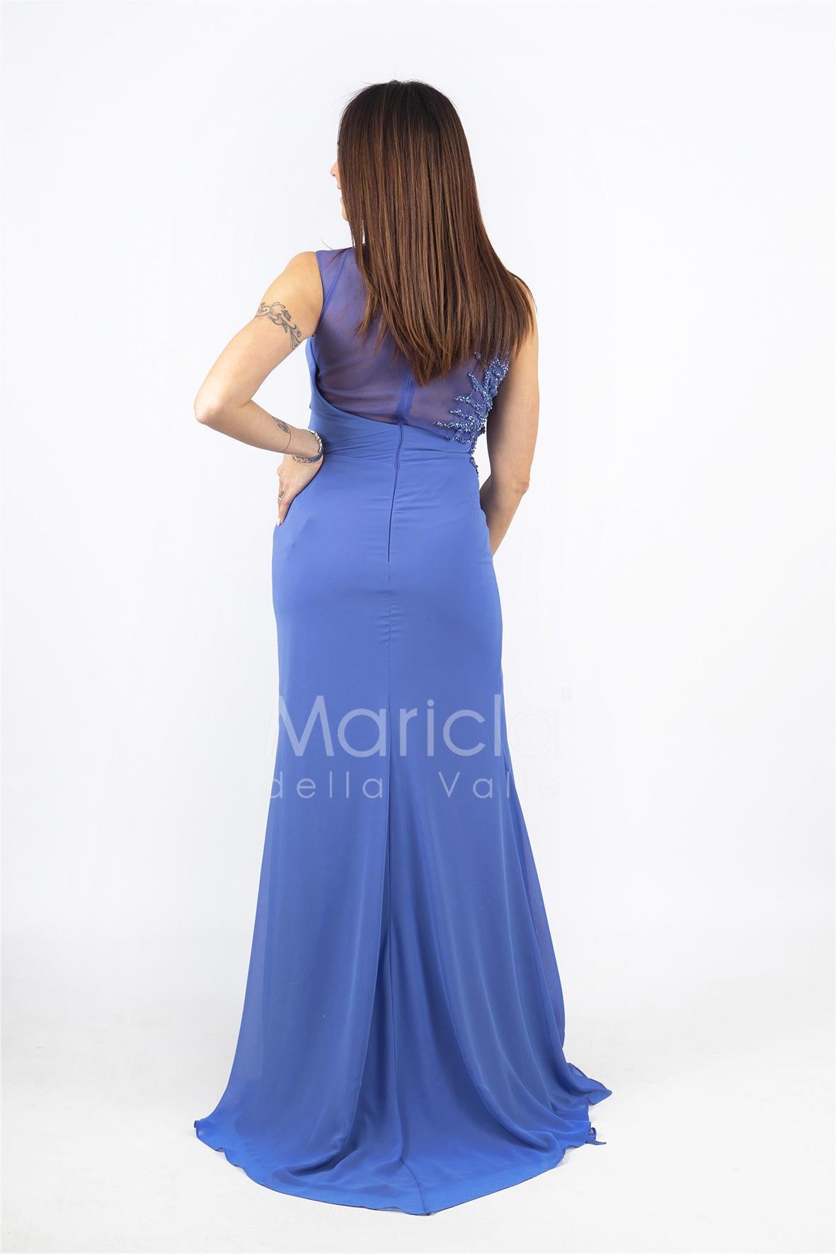abito con ricamo laterale seno INV2320 INDACO MARICLA ELEGANCE 