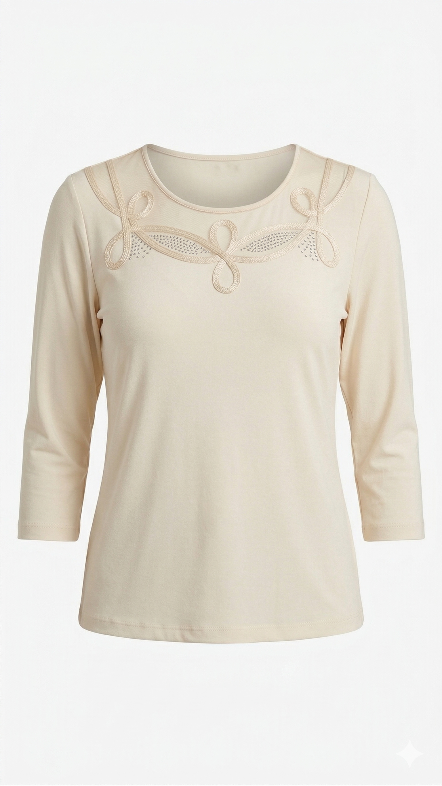 Maglia Elegante con Scollo Decorato e Dettagli Luce PER 26109 CREMA MARICLA 