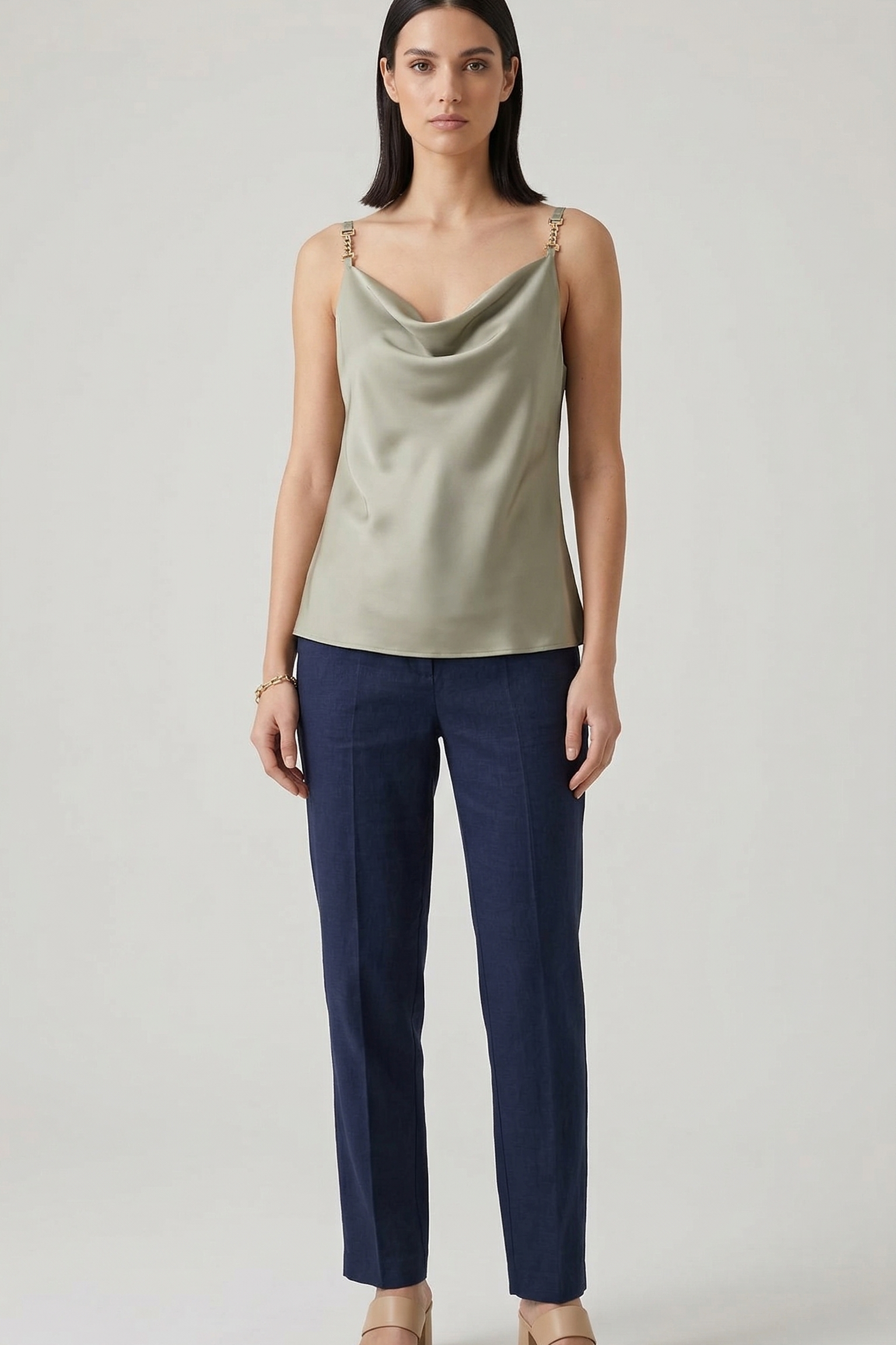 Top Fluido in Satin con bretelle a catena DB10939 ORIGANO MARICLA 