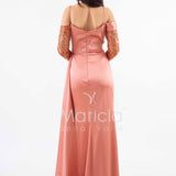 abito lungo con maniche paiette HC7389 MALVA MARICLA ELEGANCE 