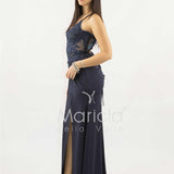 abito lungo corpetto strass e nodo laterale ANT25008XJ BLU ANTILLE ELEGANCE 