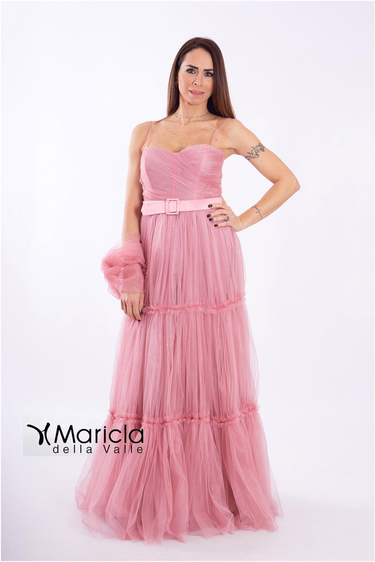 lungo toulle c/cintura AR3095 ROSA MARICLA ELEGANCE 