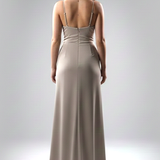 Abito da Sera a Sirena con Scollo a V e Drappeggio Frontale ANT25016XJ CHAMPAGNE ANTILLE ELEGANCE 