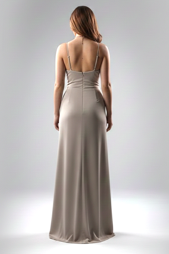 Abito da Sera a Sirena con Scollo a V e Drappeggio Frontale ANT25016XJ CHAMPAGNE ANTILLE ELEGANCE 