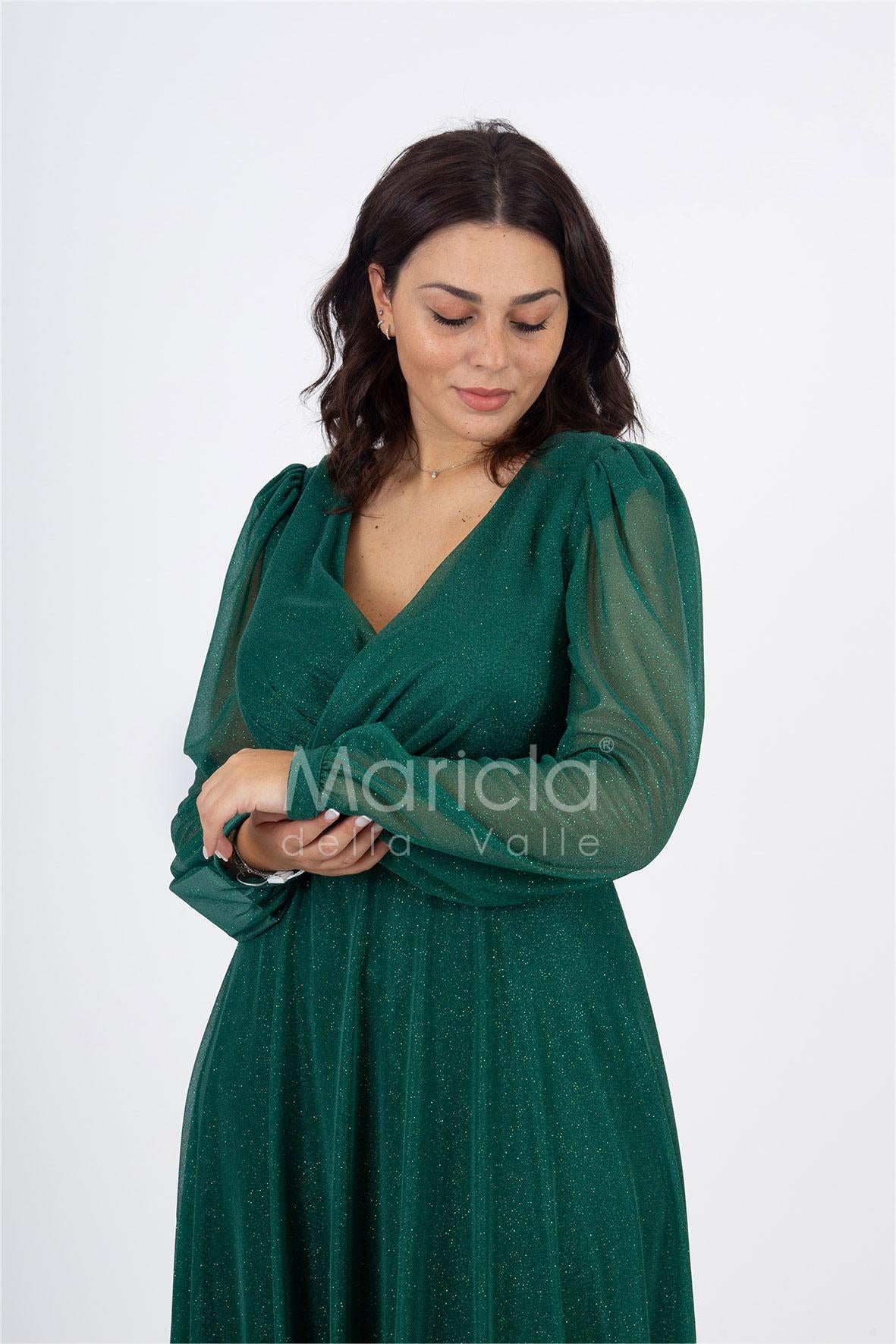 abito manica lunga glitter FI7219 VERDE MARICLA ELEGANCE 
