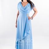 abito lungo chiffon con spilla gioiello JC35164 CELESTE MARICLA ELEGANCE 