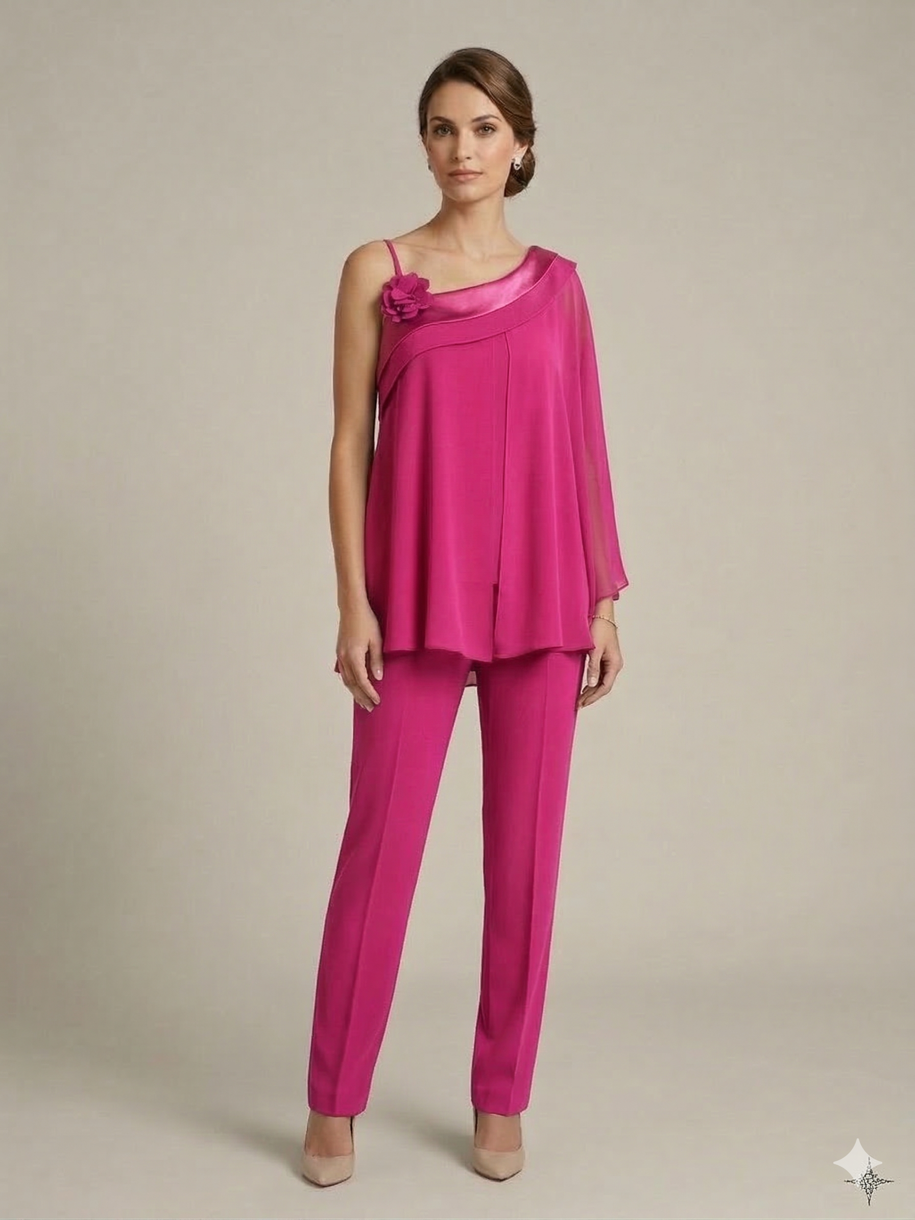 pantalone con casacca monospalla LH312CP FUCSIA LUDOVICA HASSLER 