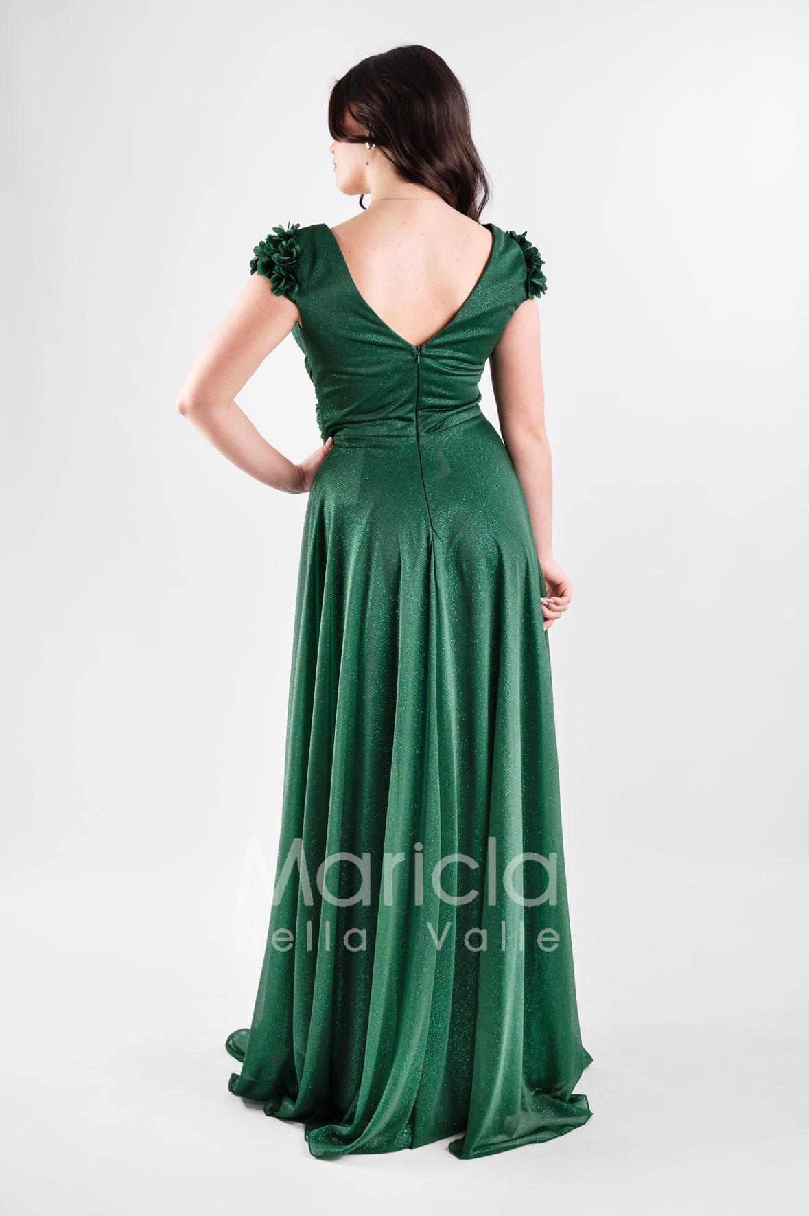 abito glitter con fiore spalla GC30 VERDE GIGLI CERIMONIA 