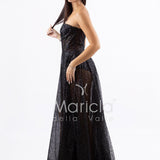 abito lungo paiette e bustier con coppe JC29336 NERO MARICLA ELEGANCE 