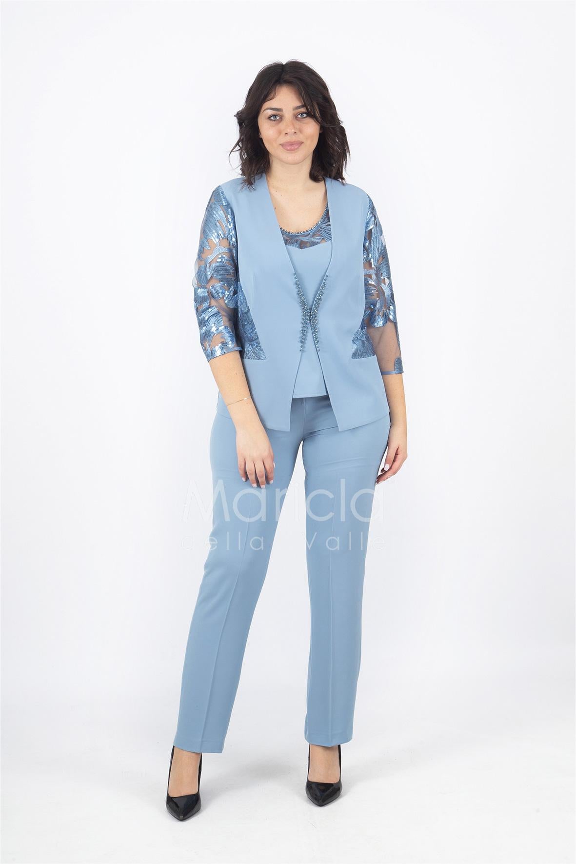Tailleur 3 pezzi ricamato SH303 POLVERE SHARON 