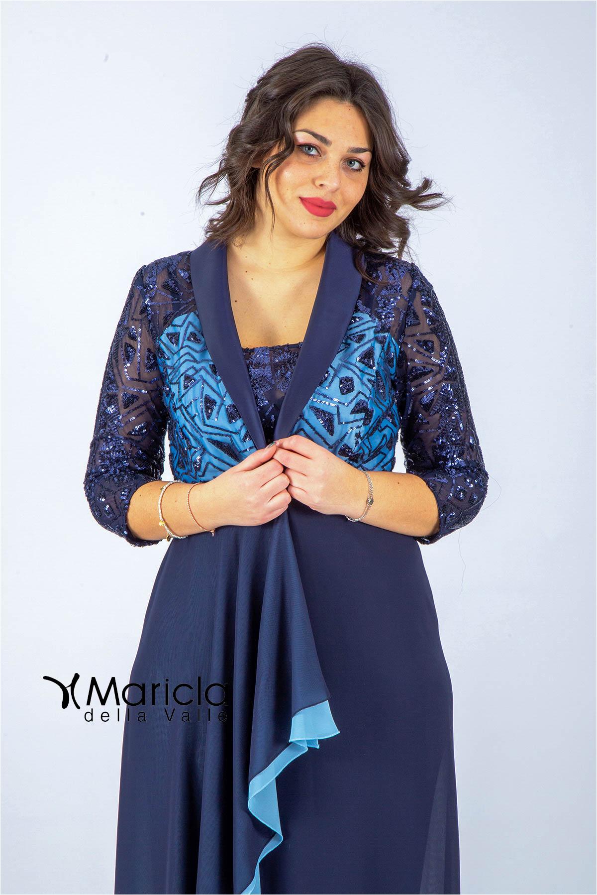 man.3/4 ricamo PF112 BLU PAOLA FORTI 