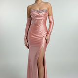 Abito lungo con spacco e maniche staccabili HC9670 ROSA MARICLA ELEGANCE 