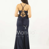 abito lungo corpetto strass e nodo laterale ANT25008XJ BLU ANTILLE ELEGANCE 