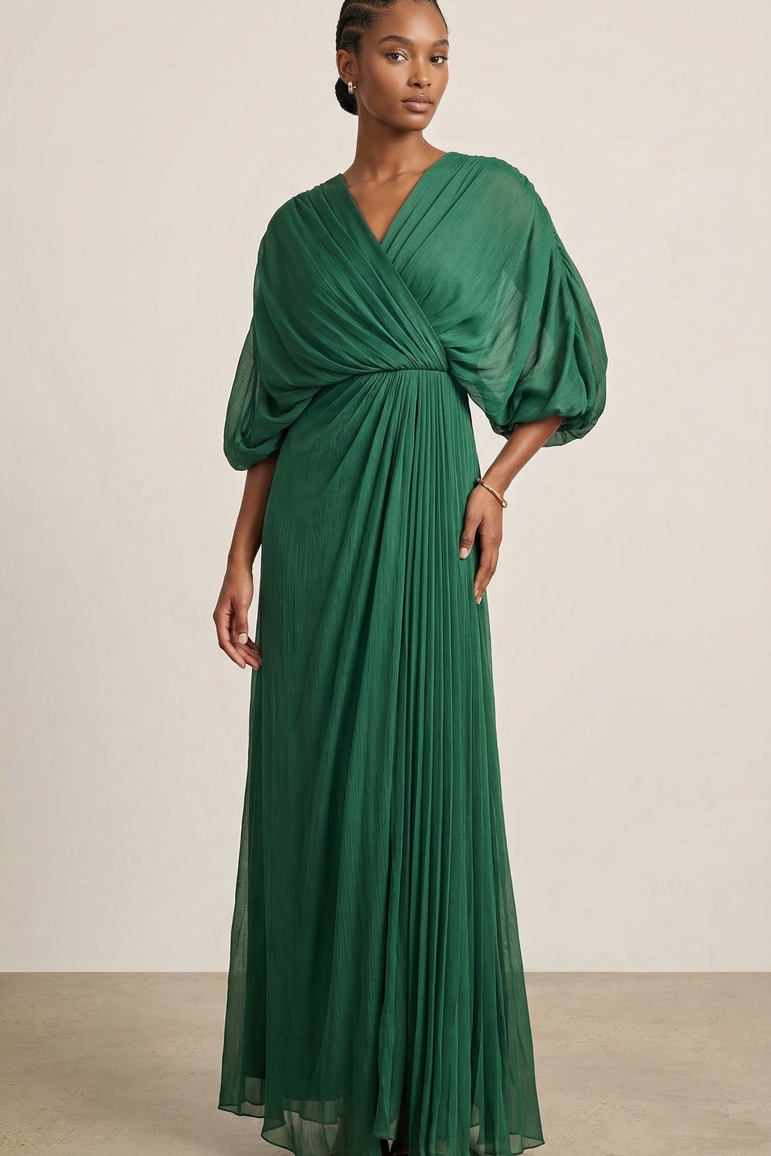 abito con plissè scollo CAR58574 VERDE MARICLA ELEGANCE 