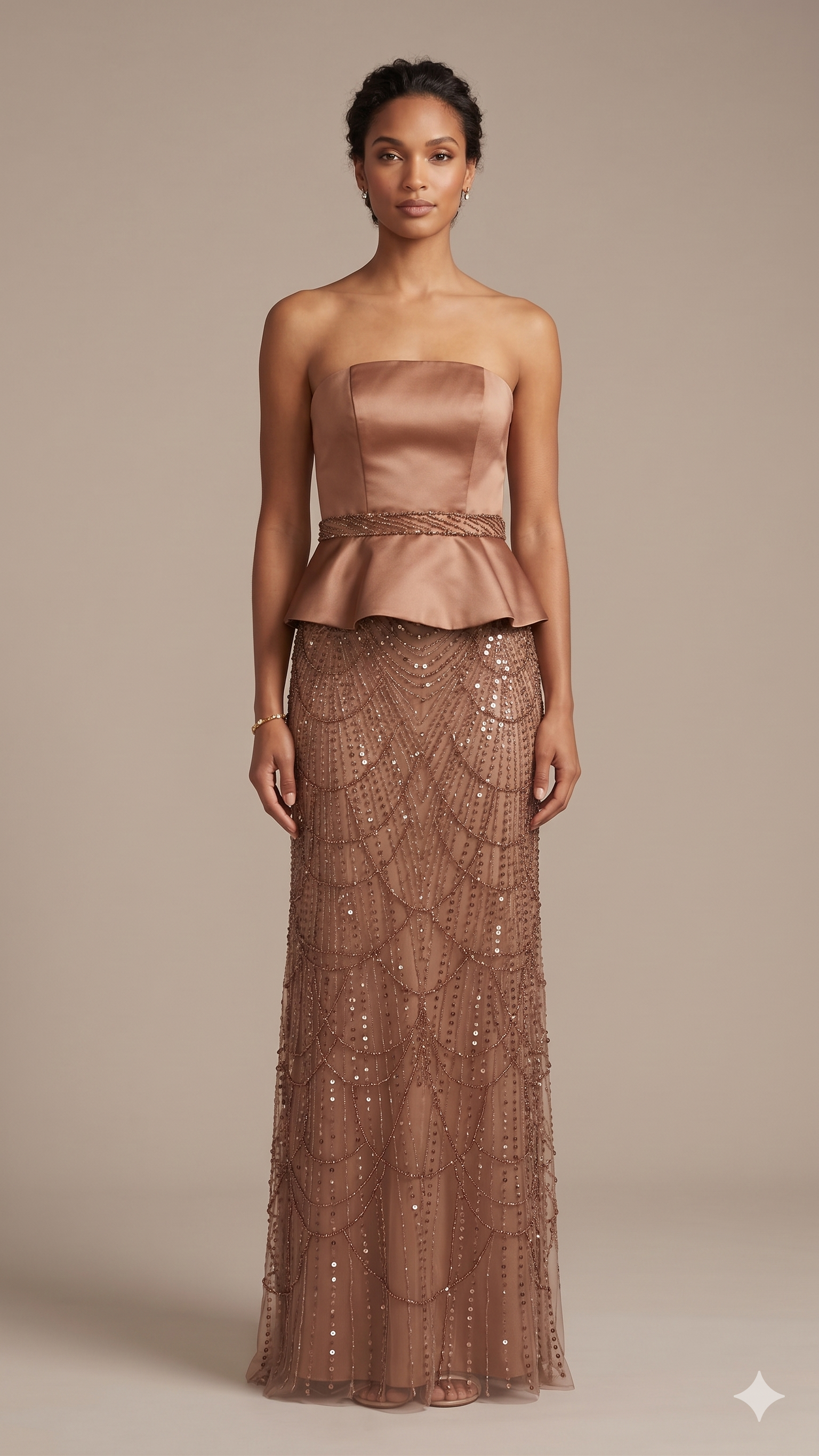 Abito con baschina e paillettes FI11187 VISONE MARICLA ELEGANCE 