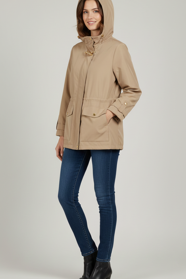 Parka Tecnico "Beige " con Cappuccio  Stile e Protezione CF22191 SABBIA CARLA FERRONI 