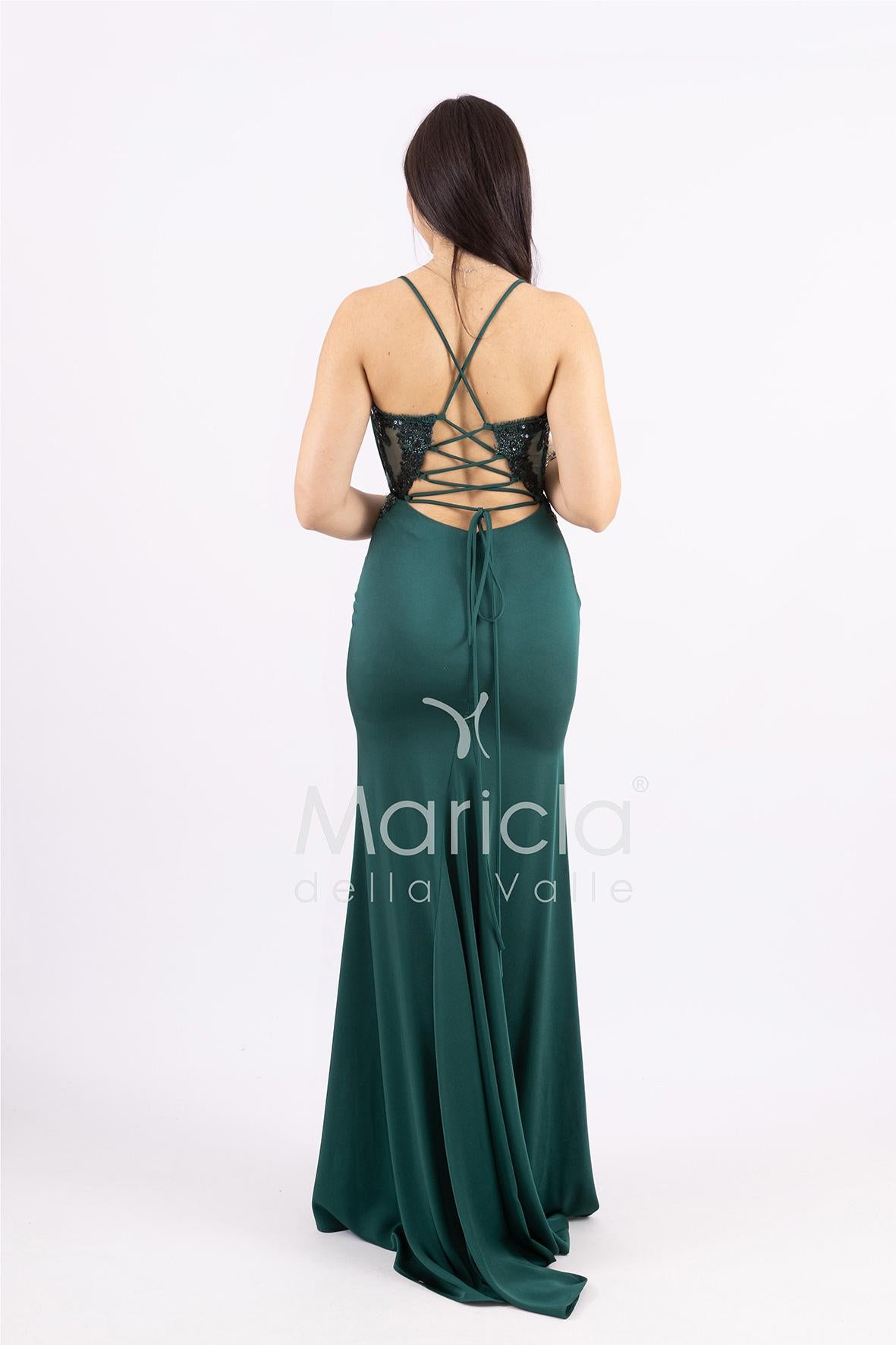 abito sirena corpetto ricamato ANT20412XJ VERDE ANTILLE ELEGANCE 