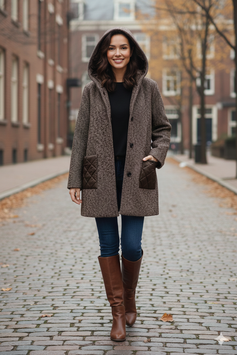 Giaccone piumino fantasia con cappuccio<BR/> LOREDANA MORO MARICLA 