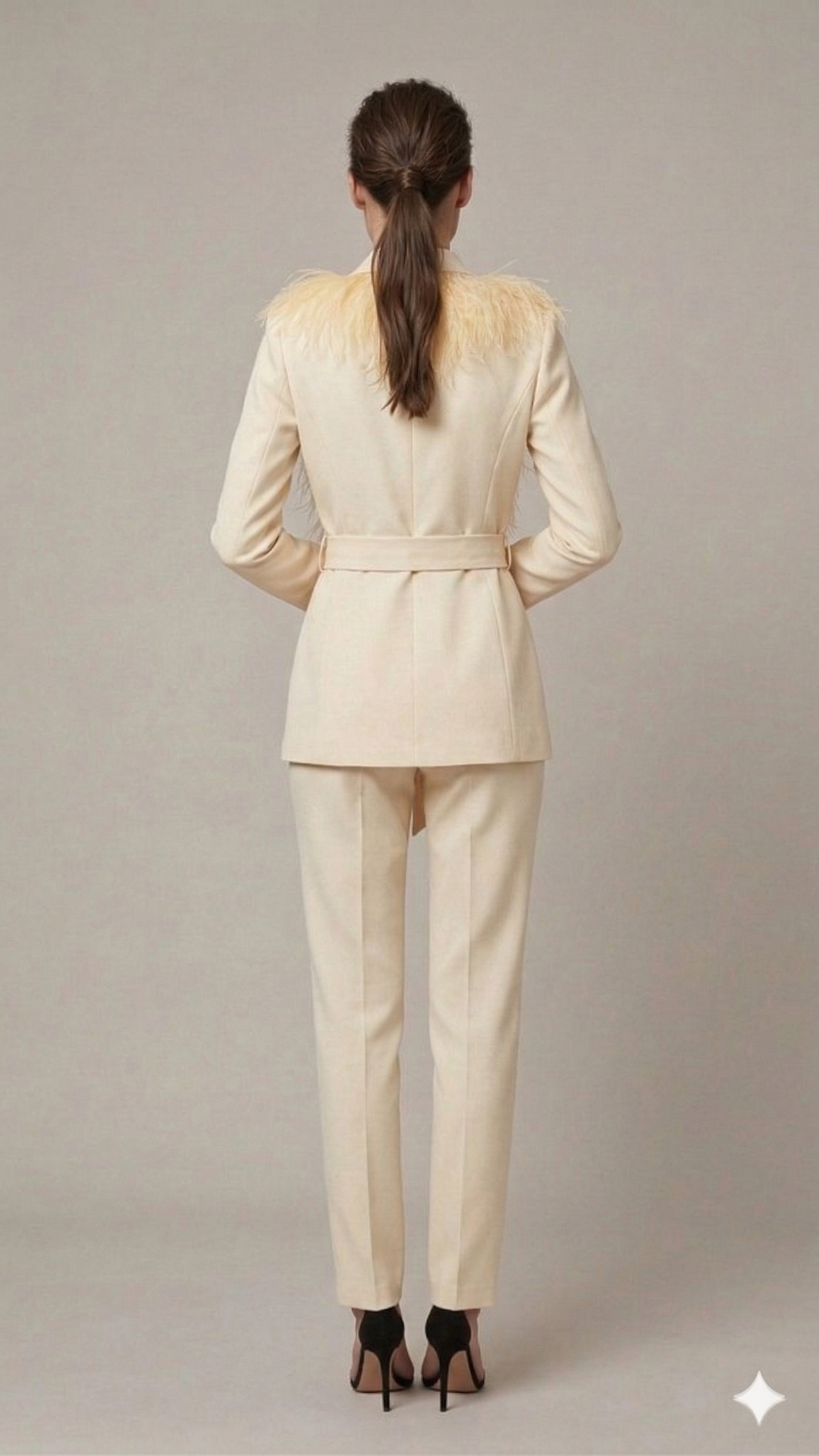 tailleur con piume bavero EC04609 BURRO MARICLA 