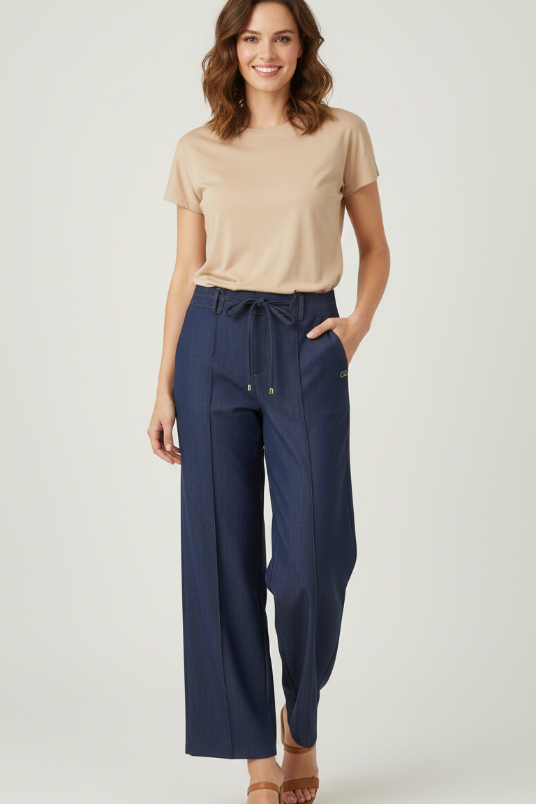 Pantalone jeans palazzo laccetto CF70174 BLU CARLA FERRONI 