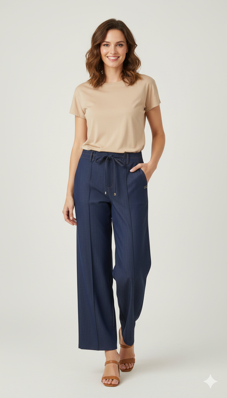 Pantalone jeans palazzo laccetto CF70174 BLU CARLA FERRONI 