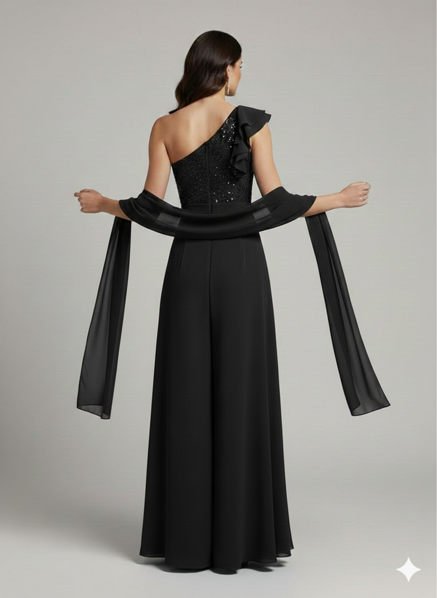 tuta monospalla corpetto strass LH118TU NERO LUDOVICA HASSLER 