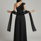 tuta monospalla corpetto strass LH118TU NERO LUDOVICA HASSLER 