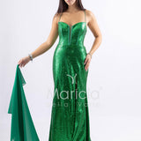 Abito a sirena lungo con micropaillettes <BR/> JC35336 VERDE MARICLA ELEGANCE 