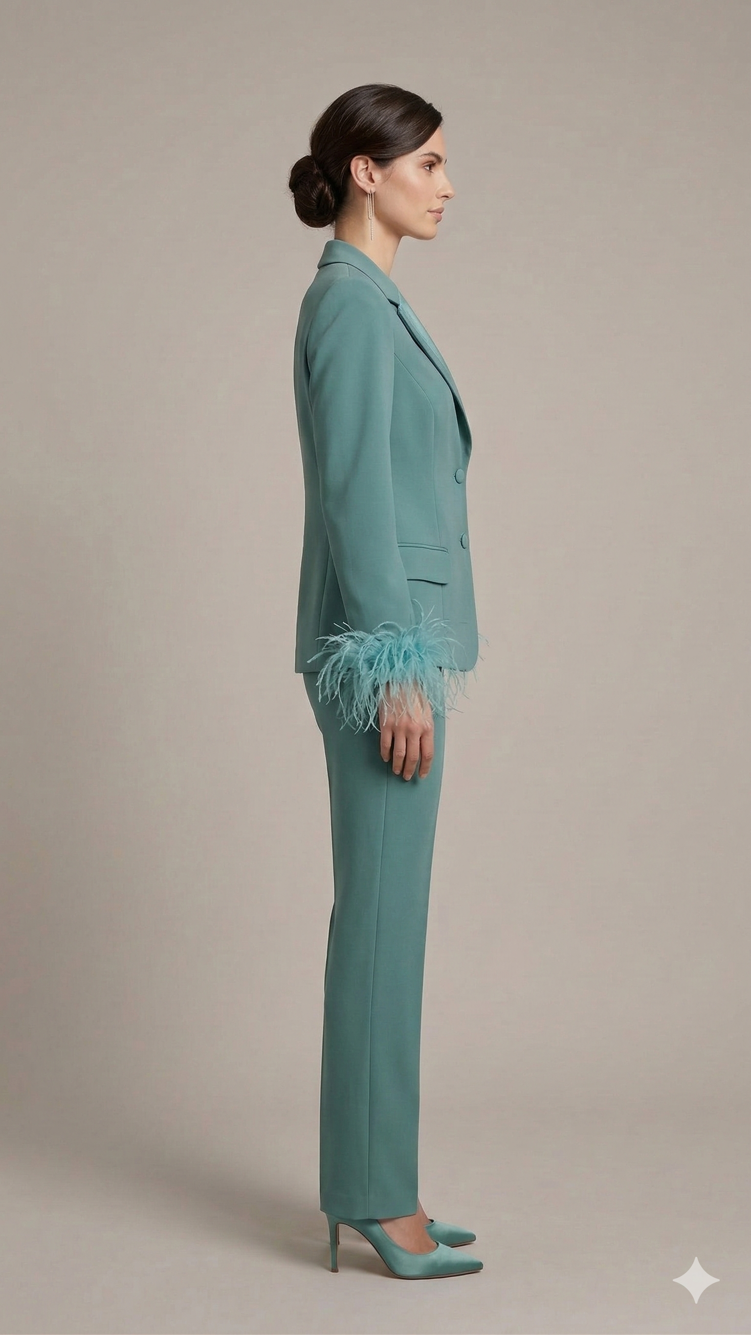 tailleur con collo raso e piume NC1426 MENTA MARICLA ELEGANCE 