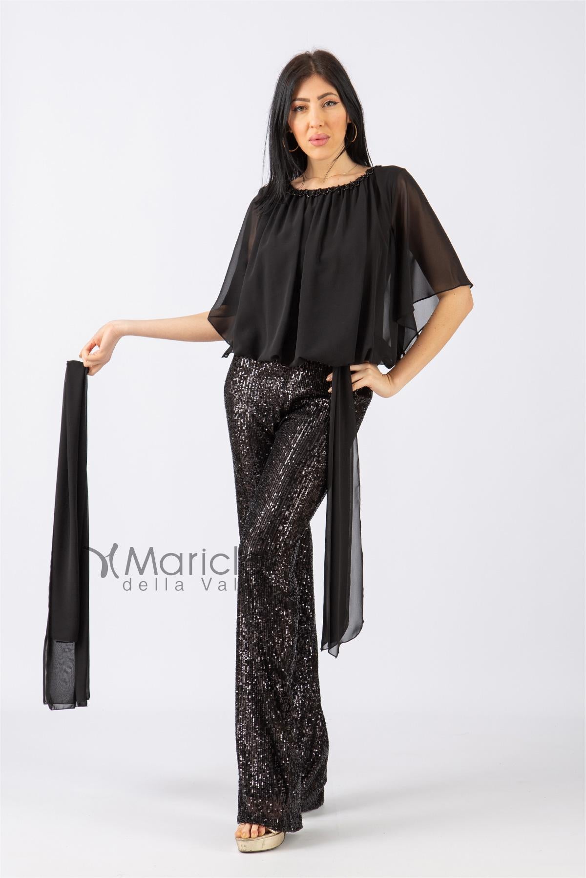 Tuta con pantalone paillettes LDR7 NERO LES DEMOISELLES 