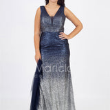 abito lungo pioggia di strass SE8390 BLU MARICLA ELEGANCE 