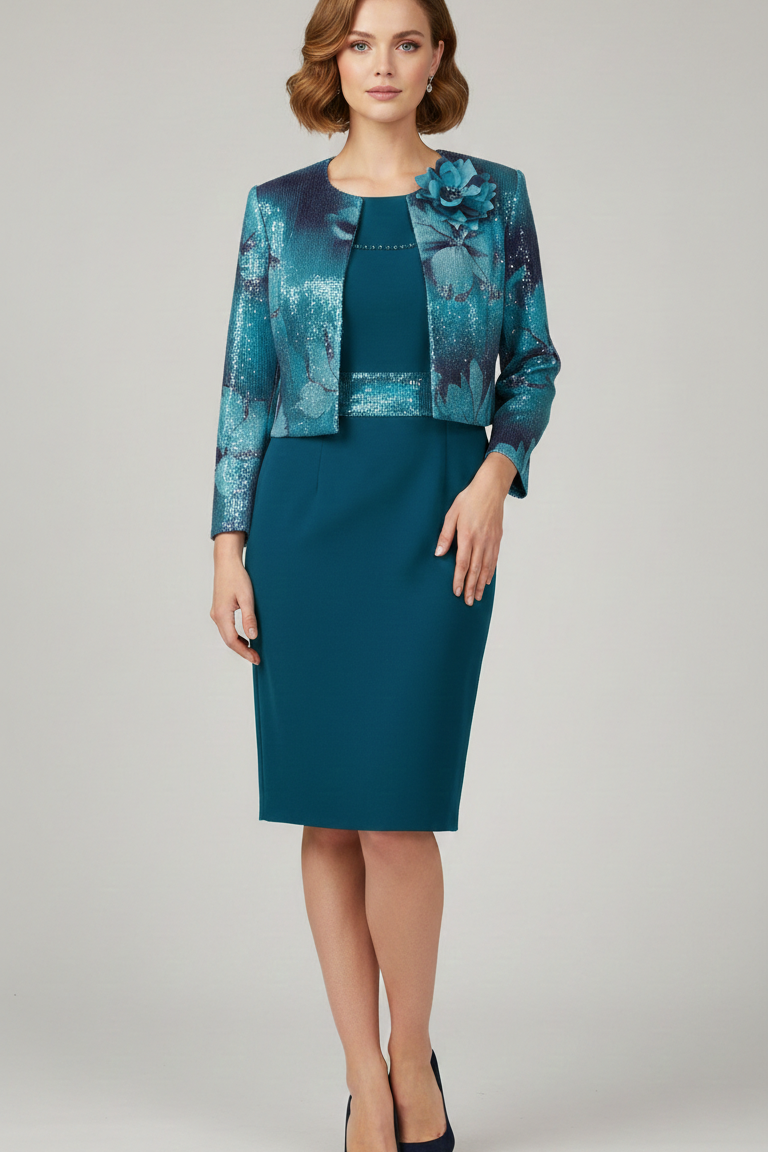 Tubino con giacchino e paillettes LH214AG PETROLIO LUDOVICA HASSLER 