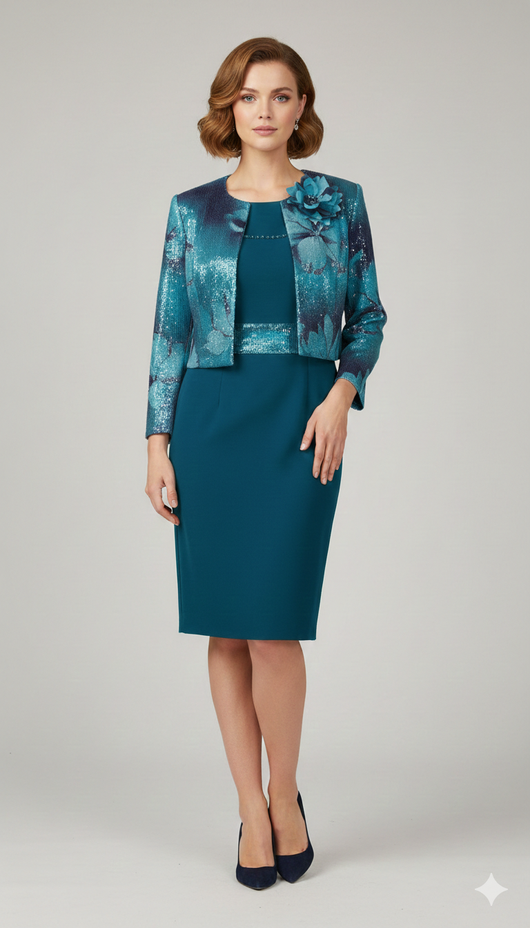 Tubino con giacchino e paillettes LH214AG PETROLIO LUDOVICA HASSLER 