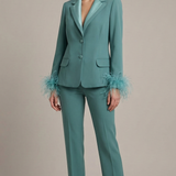 tailleur con collo raso e piume NC1426 MENTA MARICLA ELEGANCE 