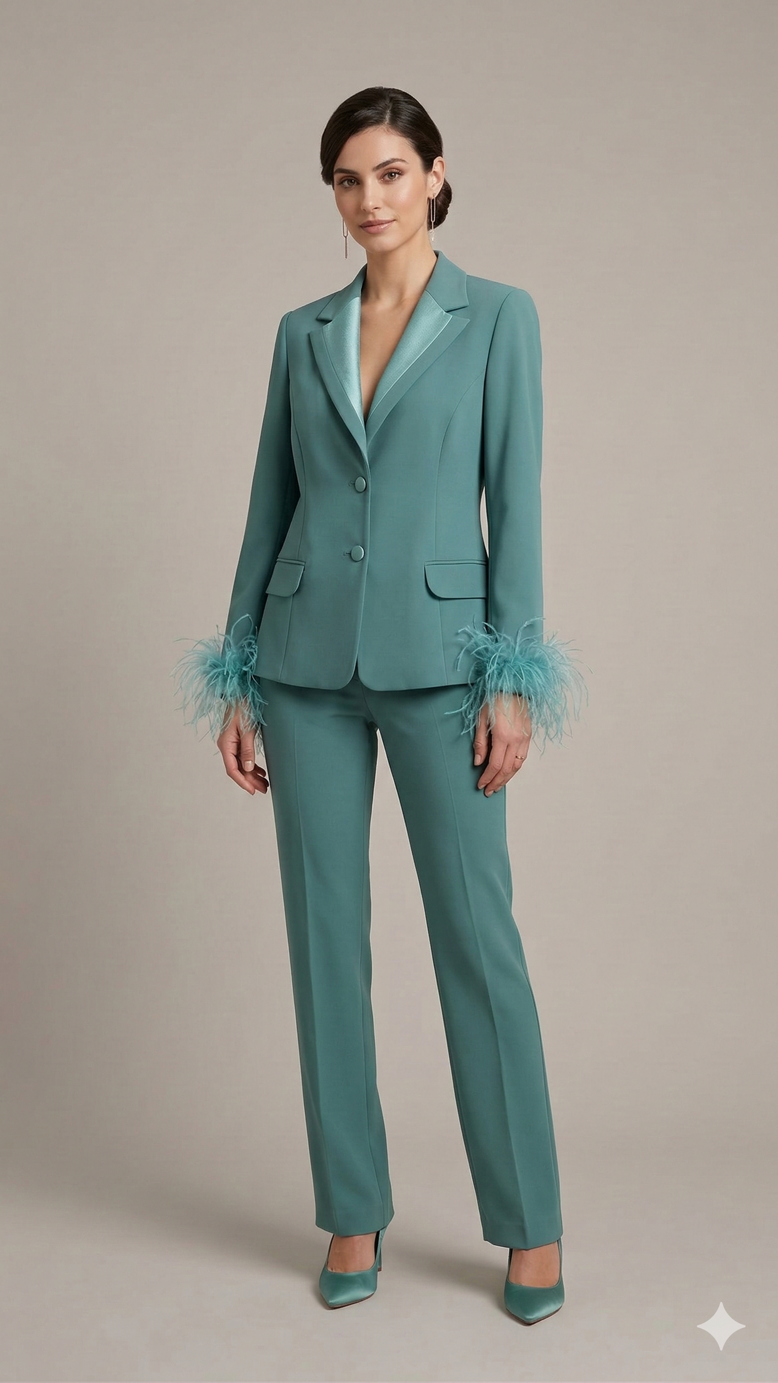 tailleur con collo raso e piume NC1426 MENTA MARICLA ELEGANCE 