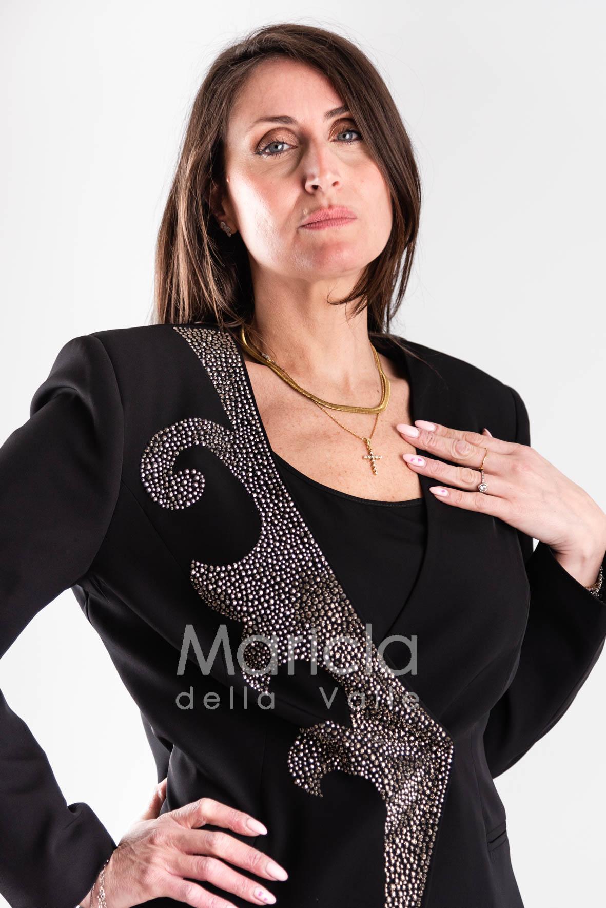 tailleur ricamo strass SH401 NERO SHARON 