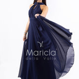 Abito lungo in chiffon con scollo americano FI7518 BLU MARICLA ELEGANCE 