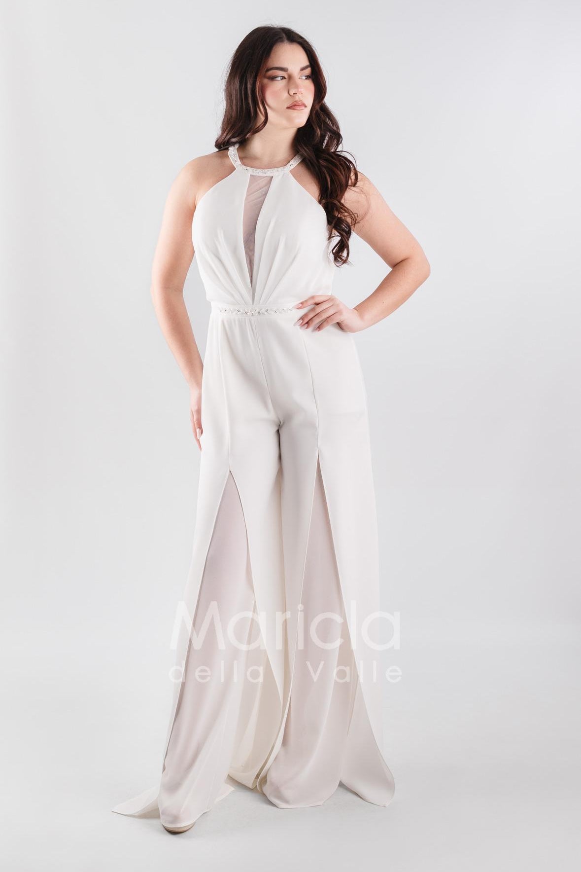 tuta con cinturino strass SH610 BIANCO SHARON 