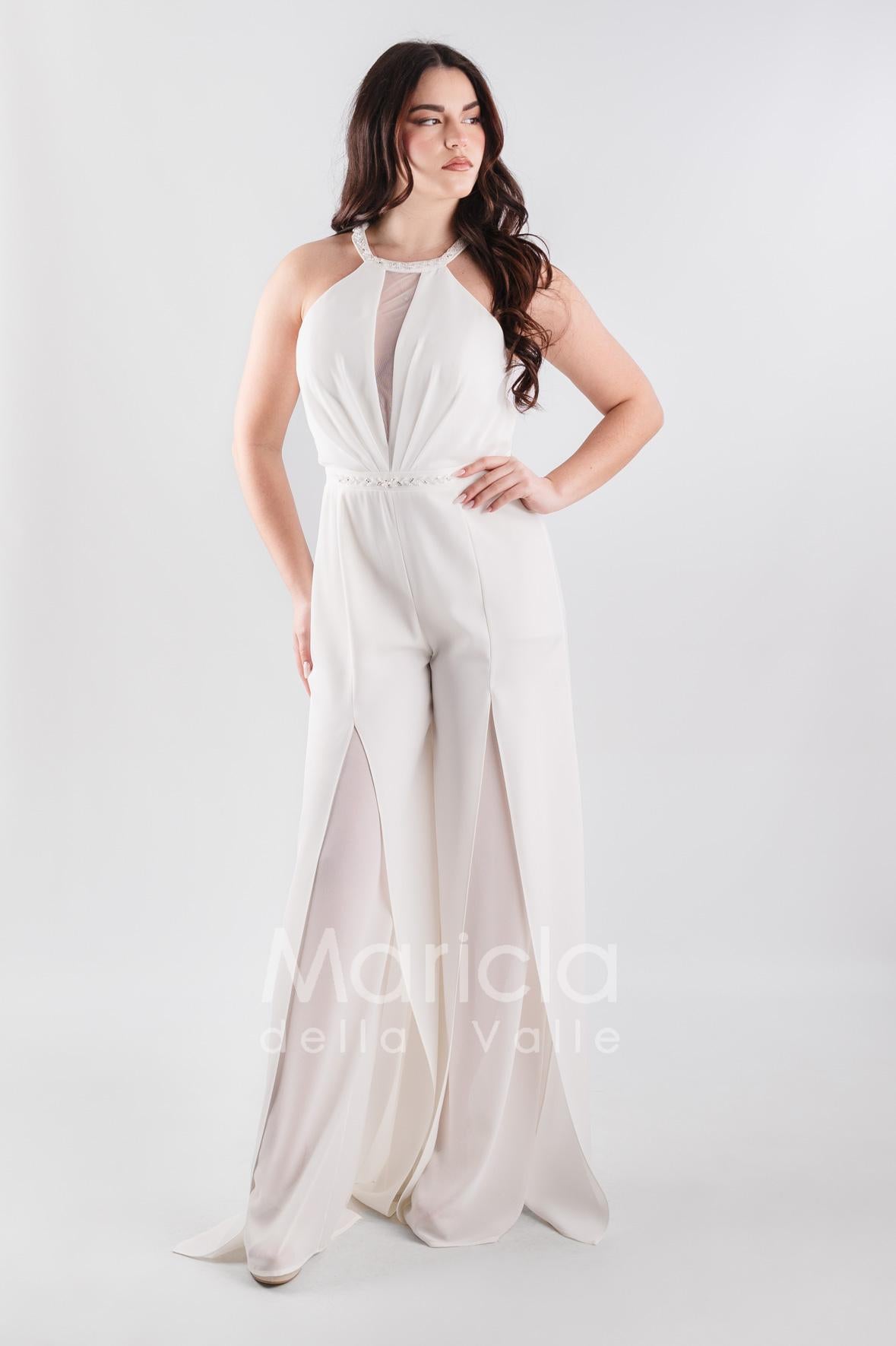 tuta con cinturino strass SH610 BIANCO SHARON 