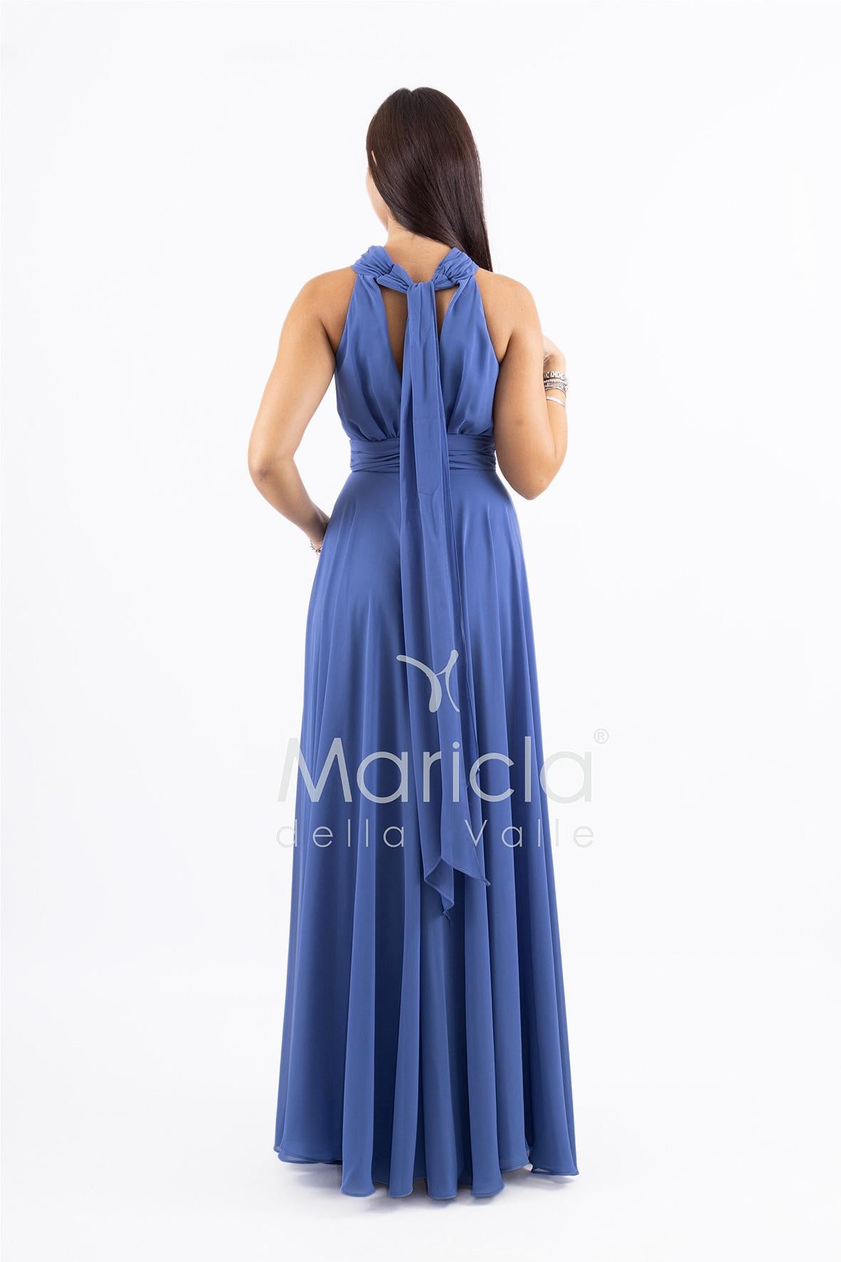 Abito lungo in chiffon con scollo americano FI7518 INDACO MARICLA ELEGANCE 